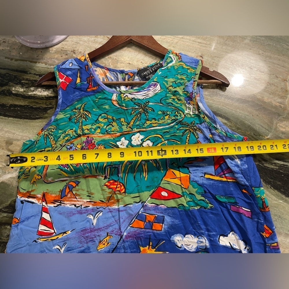 CAROLE LITTLE VINTAGE RAYON TANK DRESS IN BRIGHT TROPICAL  PRINT - Picture 4 of 5